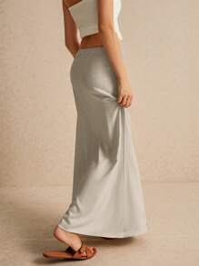 Poéselle Women's Skirt, Floor Length Maxi Skirt, Tie At Waist, Cute Skirt, Low Waist Skirt Maxi Skirts For Women,Business Casual Woman - Khaki - View 4