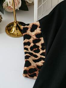 SHEIN LUNE Plus Size Women Leopard Print Patchwork Round Neck Short Sleeve Casual Dress Spring Outfits Women Casual Dress Summer Outfits For Women Easter Vacation Boho Mother Day - Multicolor - View 5