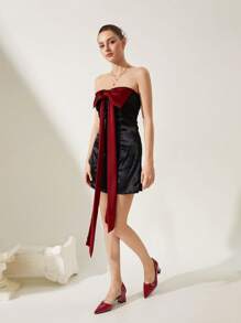 CUCCOO CHICEST 女士尖头粗跟高跟鞋，侧扣蝴蝶结设计，亮面漆皮优雅百搭高跟鞋，适合工作/通勤，红色 - 酒紅色 - 查看 3