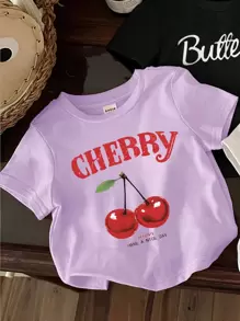 SHEIN Top de manga corta y cuello redondo de estilo minimalista casual para bebé niña, adecuada para el verano