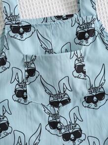 Young Boy Casual Cute Cartoon Rabbit Print Pattern Loose Knit Romper - Blue - View 4