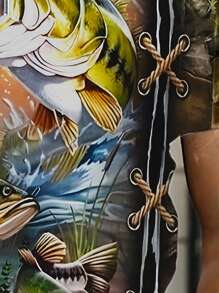 Manfinity LEGND 男士系带鱼纹休闲圆领短袖 T 恤