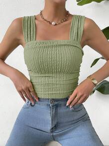 Chiquease Damen-Camisole mit einfarbiger Textur für Urlaub und Freizeit