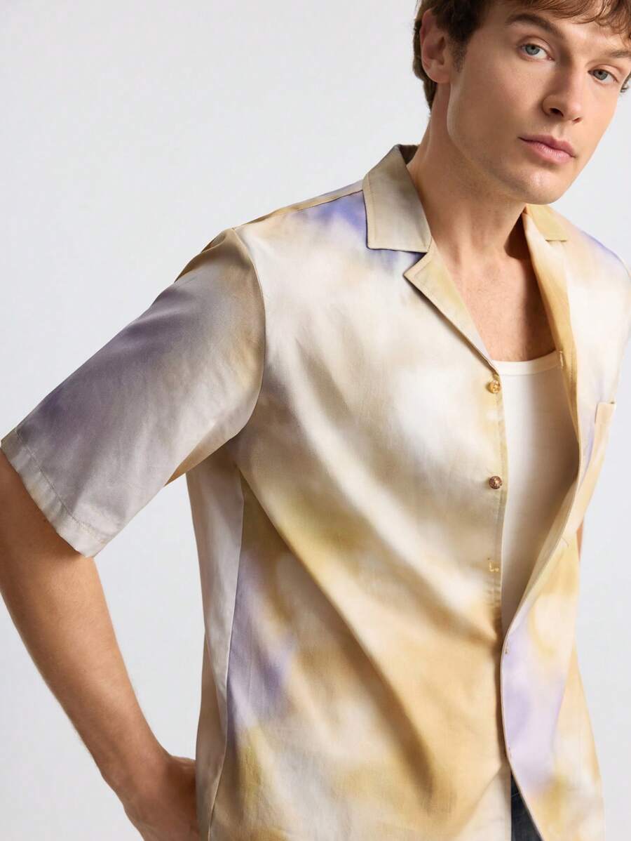 Maija 男式扎染短袖单排扣口袋休闲衬衫 - 彩色 - 查看 1