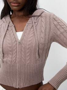 SHEIN Unity 1 件女式连帽前拉链开衫，粉色休闲、运动、百搭纯色长袖连帽针织毛衣，适合秋冬季