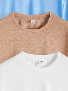 SHEIN Set de 4 camisetas de manga corta de punto holgadas de cuello redondo en color liso para adolescentes