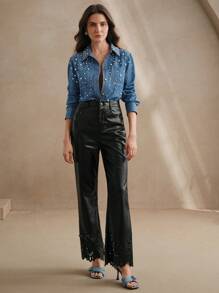 Anewsta Women's Elegant & Refined Pearl Embellished T-Shirt Blouse - Baby Blue - View 5