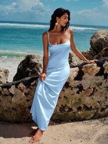 Opulessa Solid Color Woven Fitted Maxi Women Beach Dress,Tea Party Dress,Summer Dresses For Women,Pastel Dresses For Women Vacation Outfits Women