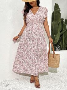 SHEIN Frenchy Plus Size Casual Elegant Waist Gathered A-Line Long Dress