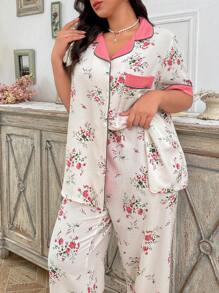 CottageSlumber Conjunto de ropa de dormir floral arrugada de talla grande