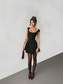 Aloruh Women's Solid Color Peplum Sleeve Mini Dress,Rave Outfits Festival