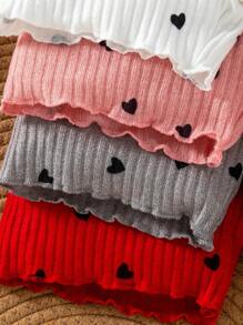 SHEIN 4pcs/Set Young Girl Casual Heart Print Knit Shorts Summer