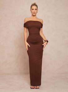 Lumalex Robe fourreau femme à l'épaule dénudée avec dos torsadé, pour mariage de saison, cérémonie de passage à l'âge adulte, vacances à la plage et bord de mer, en tenue de soirée élégante pour femme, robe de cocktail pour garden party, robes d'été pour femmes - Marron - Voir 2