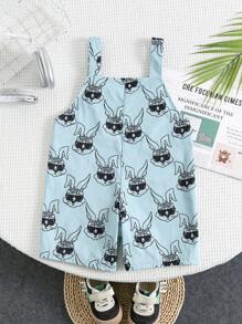 Young Boy Casual Cute Cartoon Rabbit Print Pattern Loose Knit Romper - Blue - View 3
