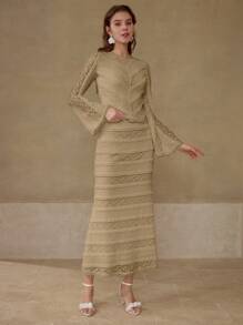 MOTF PREMIUM Kontrastspitzen Schnittlinien Rock - Khaki - Übersicht 3