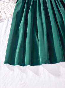 Teen Girl Solid Color Single-Breasted Ruffle Hem Sleeveless Elegant Cardigan Dress - Green - View 6