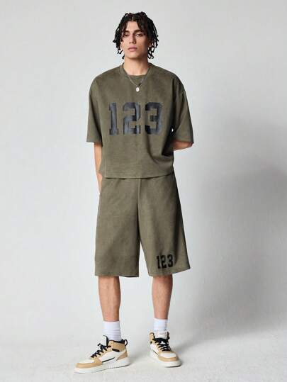 Prep Set casual da uomo con Maglietta con stampa numerica e pantaloncini