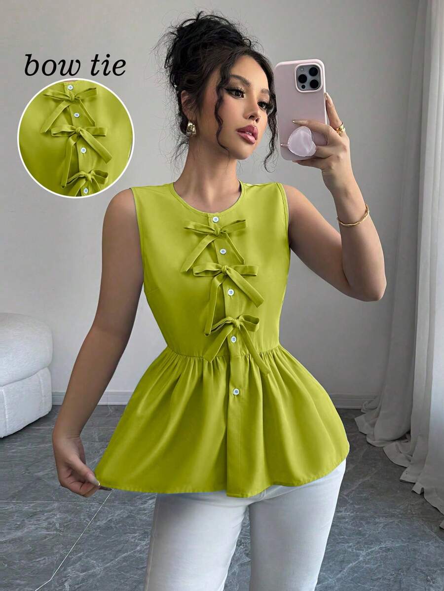 Elenzga Elegancka Tkana Gładka Bluzka Dla Kobiet