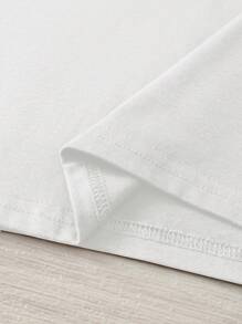 Attitoon Casual Round Neck Retro English Graphic White Short Sleeve Fitted T-Shirt For Women, Summer-Suitable