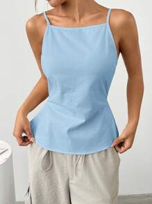 SHEIN EZwear Top de tirantes finos sin espalda de color liso para mujer, simple y elegante, adecuado para el verano - Azul - Ver 4