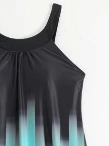 SHEIN 2pcs/Set Beach Summer Outfits For Women: Twist Front Printed Flared Hem Regular Tankini Bottom & Elegant Swimwear Top - Multicolor - View 6