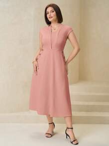 SHEIN Clasi Elegantes Bürokleid in großer Größe mit Knopfverzierung - Pink - Übersicht 5