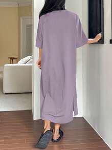 DAZY Vestido de estar por casa con dobladillo suelto y hendidura de color liso
