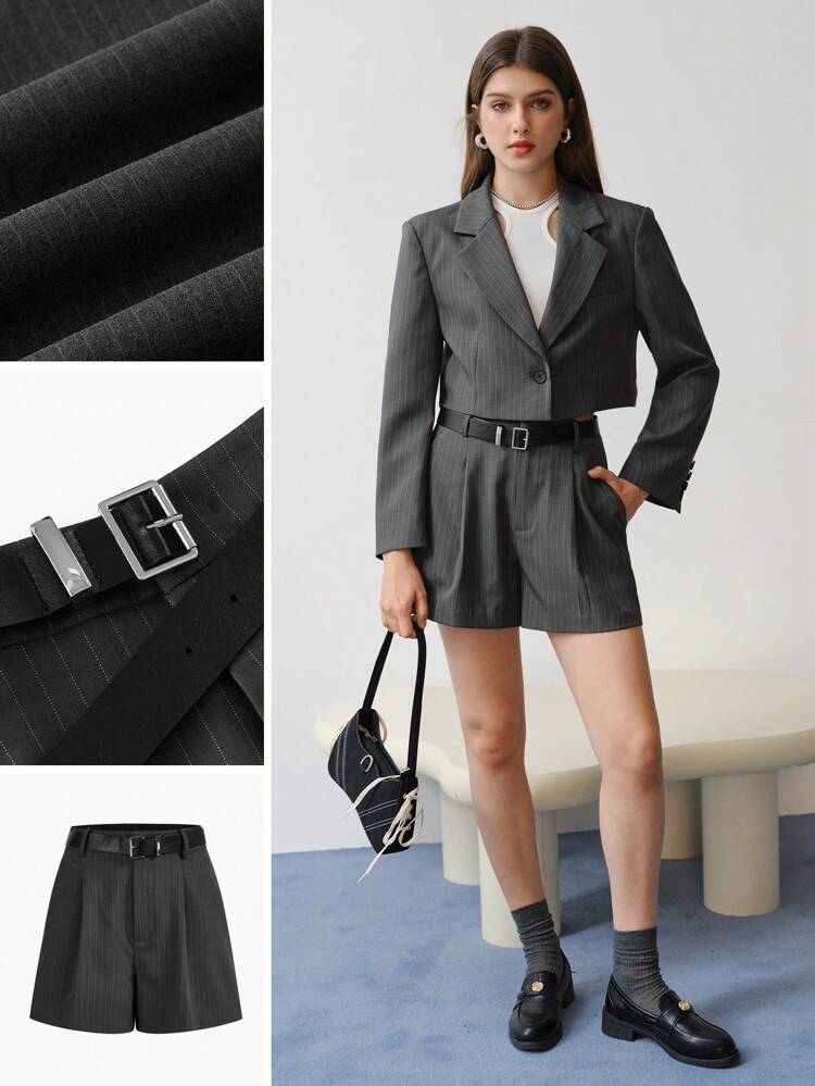 MOTF STUDIO STRIPED TAILORED SLANT POCKET SHORTS,SPRING/SUMMER
