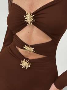 Aloruh New Retro Chic Metal Decor Tight Design Romper