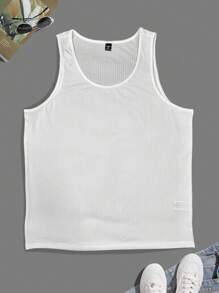 Manfinity Homme Plus Size Men's Solid Color Round Neck Ribbed Casual Tank Top, Holiday - White - View 3