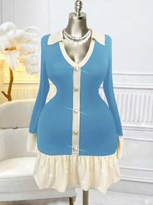 Celure Vestido de diseño de empalme de color contrastante talla grande para mujeres