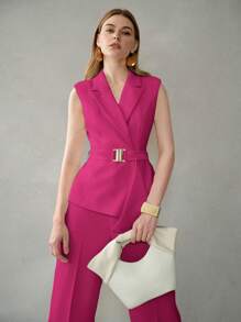 MOTF PREMIUM LAPEL COLLAR BELTED WAISTCOAT - Hot Pink - View 3