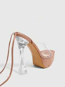 CUCCOO LuxiPop 女士透明高跟露趾穆勒鞋，性感高跟凉鞋，适合夜店派对 - 杏色 - 查看 12