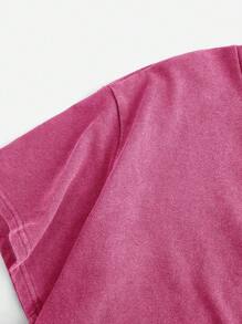 Comfortcana Día de San Valentín, camiseta de manga corta de corte holgado tejida con efecto vintage desgastado y lavado ácido, talla grande