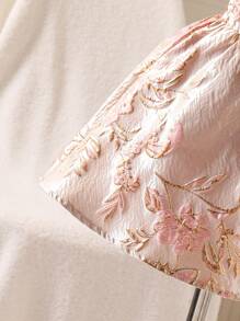 SHEIN Glamorique Kids 女童优雅缎面泡泡袖上衣和提花A字裙套装，时尚迷人，适合休闲、派对、聚会、春夏少女连衣裙及婚礼礼服 - 粉色 - 查看 5
