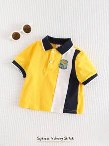 Cozy Pixies 男婴拼色柔软针织高领短袖上衣 - 芥末黃 - 查看 6