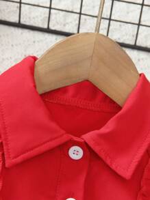 Baby Girls' Ruffle Asymmetrical Cap Sleeve Shirt, Summer - Red - View 3