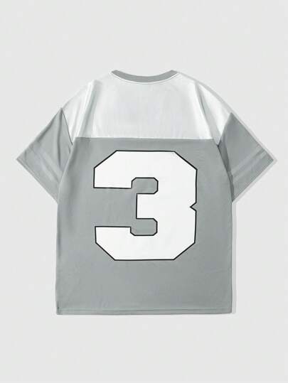 Prep Camiseta deportiva de hombre con contraste de malla y lámina de plata, estilo universitario, para primavera/verano