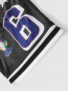 PAVTROS Men's Letter Graphic Print Drawstring Waist Pocket Shorts - Black - View 4