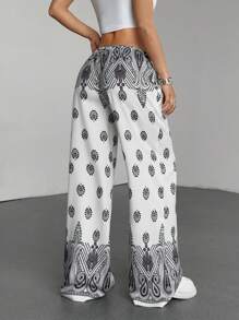 SHEIN Unity 女式波西米亚风热带印花休闲宽松阔腿裤，夏季海滩 - 彩色 - 查看 2