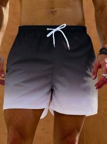 Manfinity Men's Tie Dye Print Drawstring Waist Loose Beach Shorts - Black and White - View 1