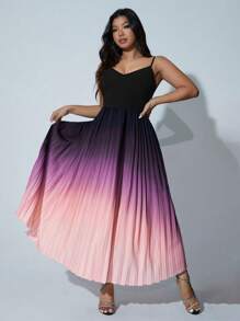 SHEIN Unity Plus Size Elegant Gradient Color Ruffle Sleeveless Sling Dress Maxi Women Outfit - Purple - View 3