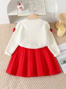 2pcs Tween Girl Purple Knit Sweater & Pleated Skirt Set, Casual Cute Comfortable Soft Simple Versatile Elegant Outfit Suitable For Homewear, Outdoor, Party, Autumn/Winter - Multicolor - View 2