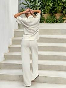 SHEIN EZwear Crochet Beach Vacation  Summer Women Two-Piece Outfits - Apricot - View 2