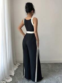 Rafferiza 春季女式时尚性感优雅黑白拼接连体裤 - 黑色 - 查看 2