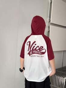 Camiseta de manga corta informal de manga raglán con estampado de letras para niños preadolescentes, de verano