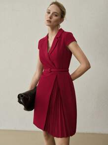 MOTF PREMIUM Vestido Plisado En Contraste Con Manga Gorra Con Clase