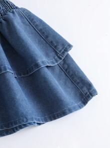 Breezaya Falda corta de denim con volantes de doble capa en el bajo y línea A, para mujer, uso occidental, estilo bohemio