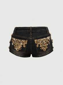 ROMWE J-Fashion Y2K Harajuku Gyaru Y2K Dantela Patchwork cu talie joasa incrucisata Retro Skinny cu talie super joasa femei pantaloni scurți din denim