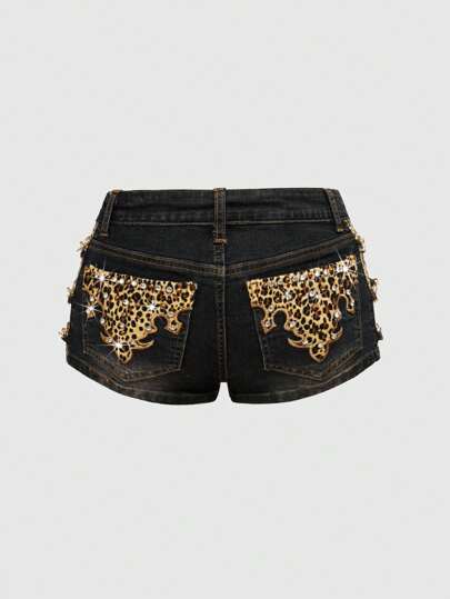 J-Fashion Y2K Harajuku Gyaru Y2K Spitzen Patchwork Taille Kreuz Retro Skinny Ultra Tief Taille Damen Denim Shorts